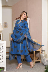 Premium Cotton Elephant Print Kurta Pant Dupatta Set