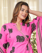 Premium Cotton Elephant Print Kurta Pant Dupatta Set