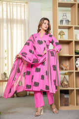 Premium Cotton Elephant Print Kurta Pant Dupatta Set