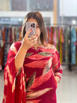 Trendy Cotton Reyon Floral Print Kurta Pant Dupatta Set with Handwork Neck