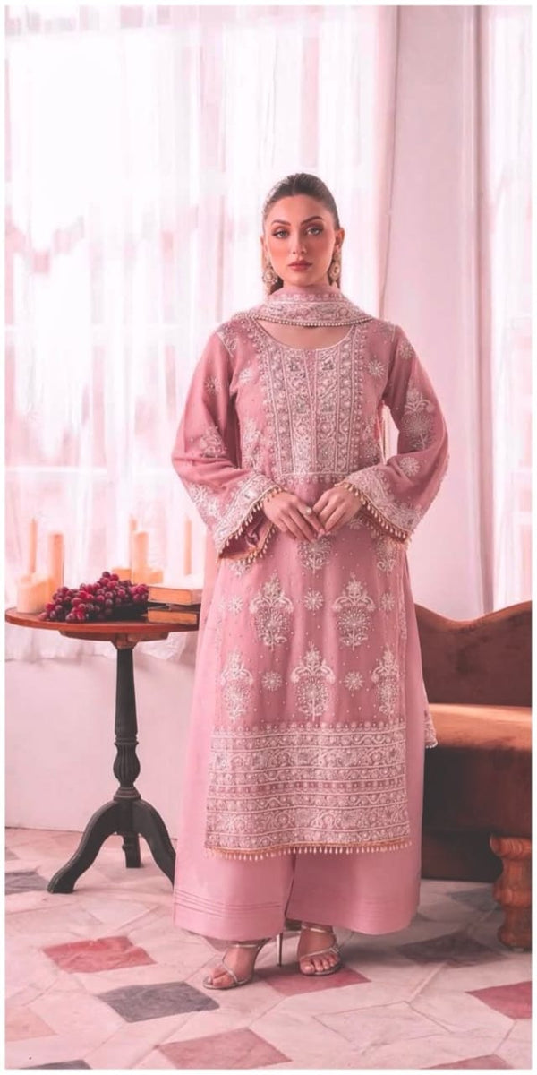 Premium Heavy Faux Georgette Embroidered Kurti Palazzo Dupatta Set