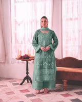 Premium Heavy Faux Georgette Embroidered Kurti Palazzo Dupatta Set