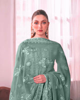 Premium Heavy Faux Georgette Embroidered Kurti Palazzo Dupatta Set