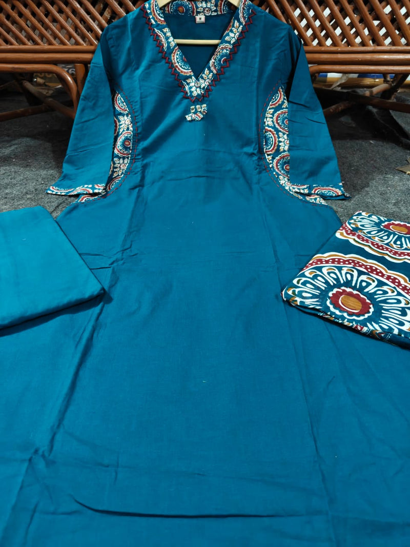 New Arrival Heavy Handwork Cotton Anarkali Kurti Pant with Malmal Dupatta