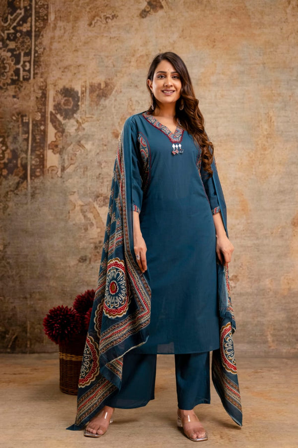 New Arrival Heavy Handwork Cotton Anarkali Kurti Pant with Malmal Dupatta