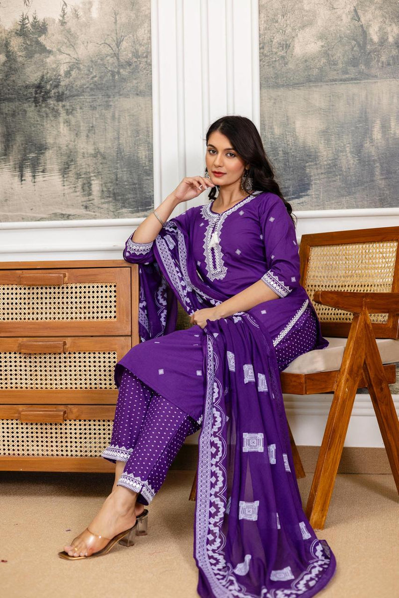 Premium 3 Piece Cotton Kurti Pant Dupatta Set