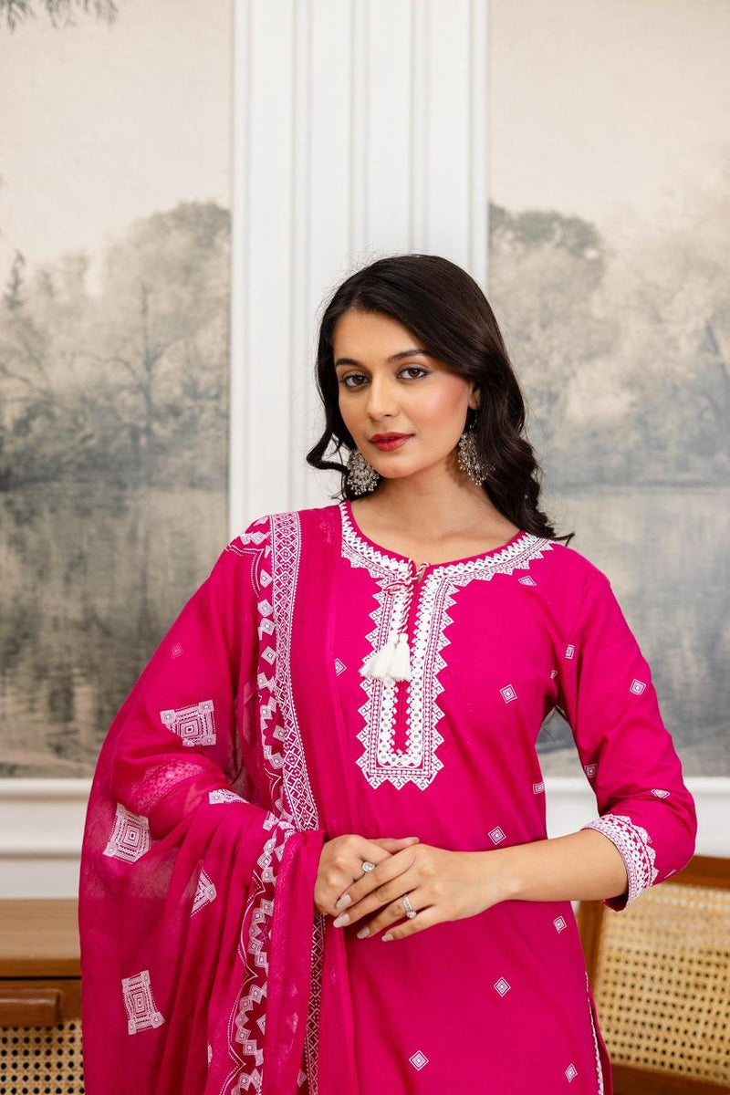 Premium 3 Piece Cotton Kurti Pant Dupatta Set