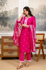 Premium 3 Piece Cotton Kurti Pant Dupatta Set