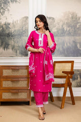 Premium 3 Piece Cotton Kurti Pant Dupatta Set