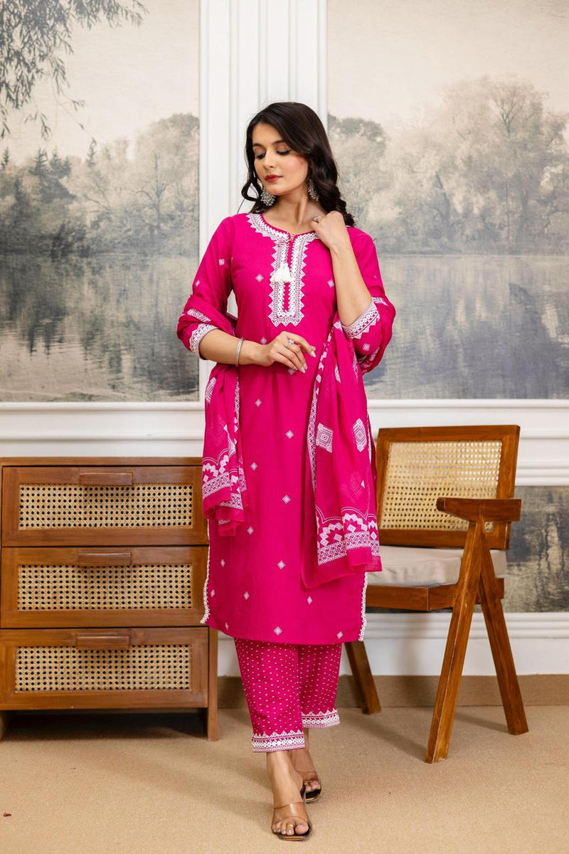 Premium 3 Piece Cotton Kurti Pant Dupatta Set
