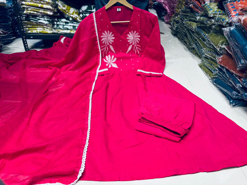 Elegant Flaired Cotton Kurta Set with Malmal Dupatta