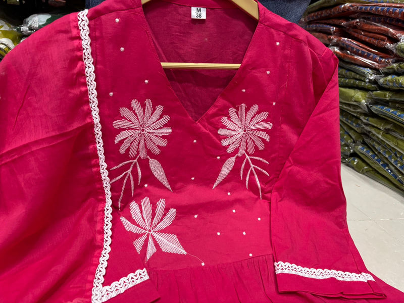 Elegant Flaired Cotton Kurta Set with Malmal Dupatta