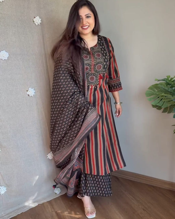 Premium Heavy Cotton Kurti Pant Dupatta Set
