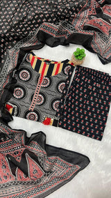 Premium Heavy Cotton Kurti Pant Dupatta Set