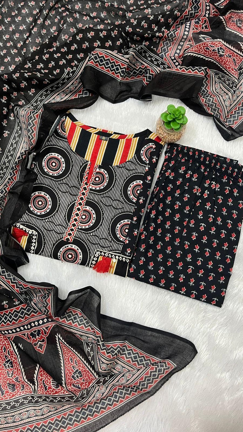 Premium Heavy Cotton Kurti Pant Dupatta Set