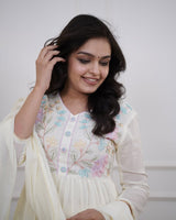 Elegant Cotton Anarkali Kurta Pant Dupatta Set