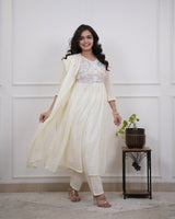 Elegant Cotton Anarkali Kurta Pant Dupatta Set
