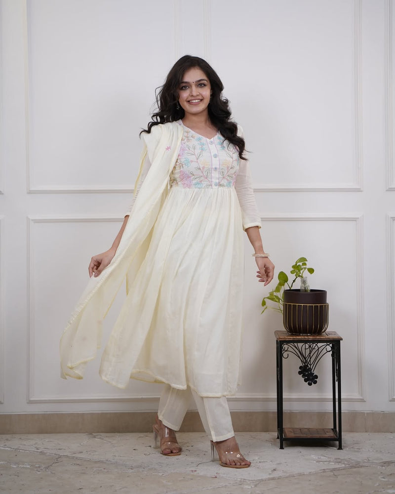 Elegant Cotton Anarkali Kurta Pant Dupatta Set