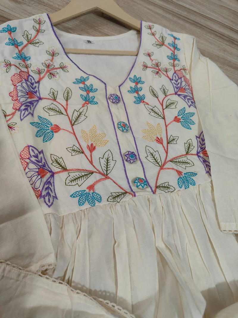 Elegant Cotton Anarkali Kurta Pant Dupatta Set