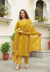 premium cotton kurti pant dupatta set