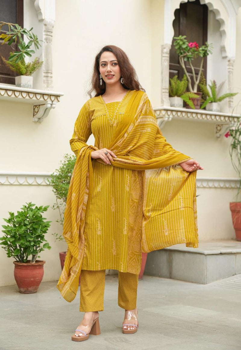 premium cotton kurti pant dupatta set