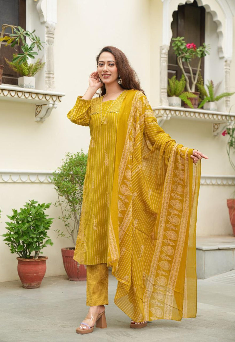 premium cotton kurti pant dupatta set