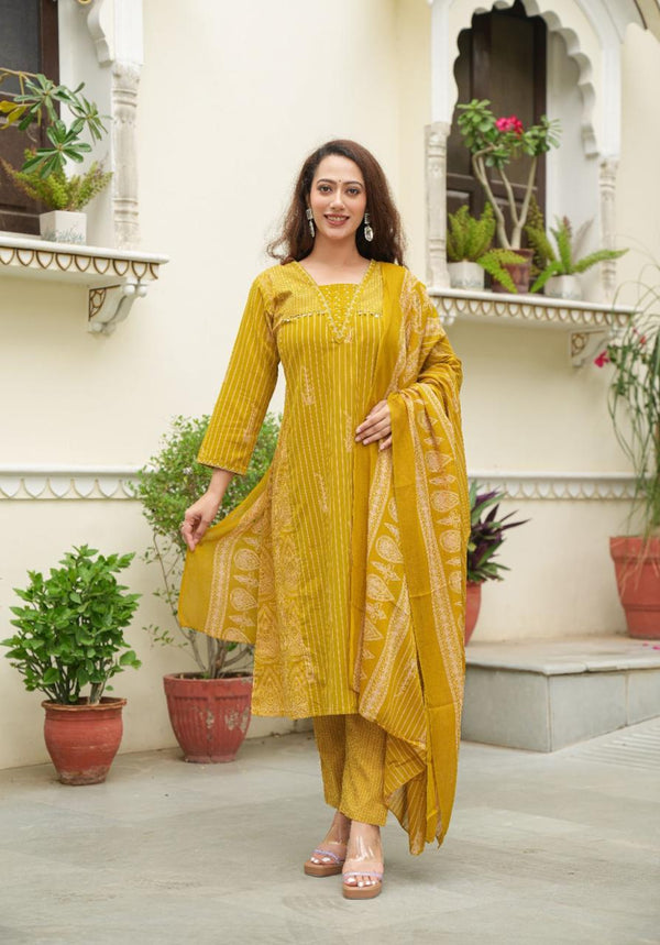 premium cotton kurti pant dupatta set