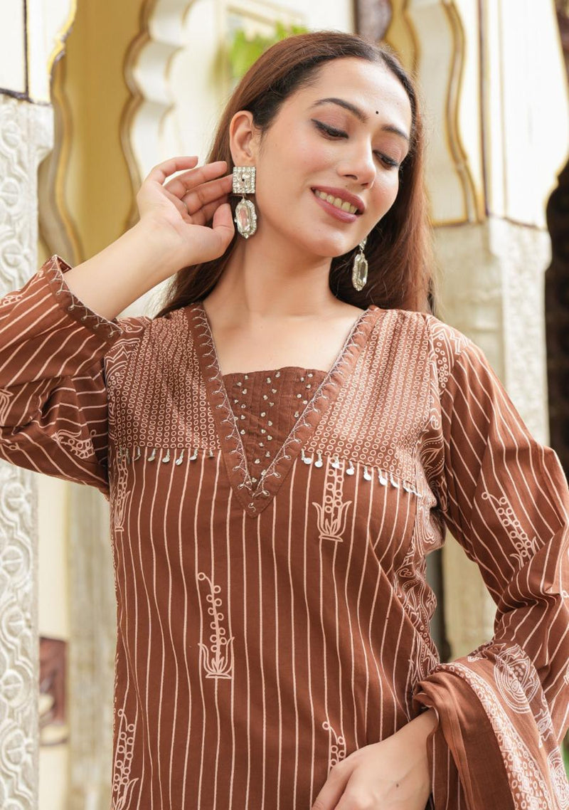 premium cotton kurti pant dupatta set