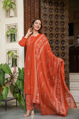 premium cotton kurti pant dupatta set