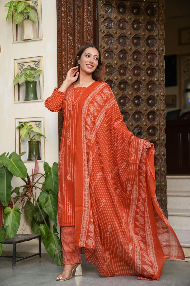 premium cotton kurti pant dupatta set