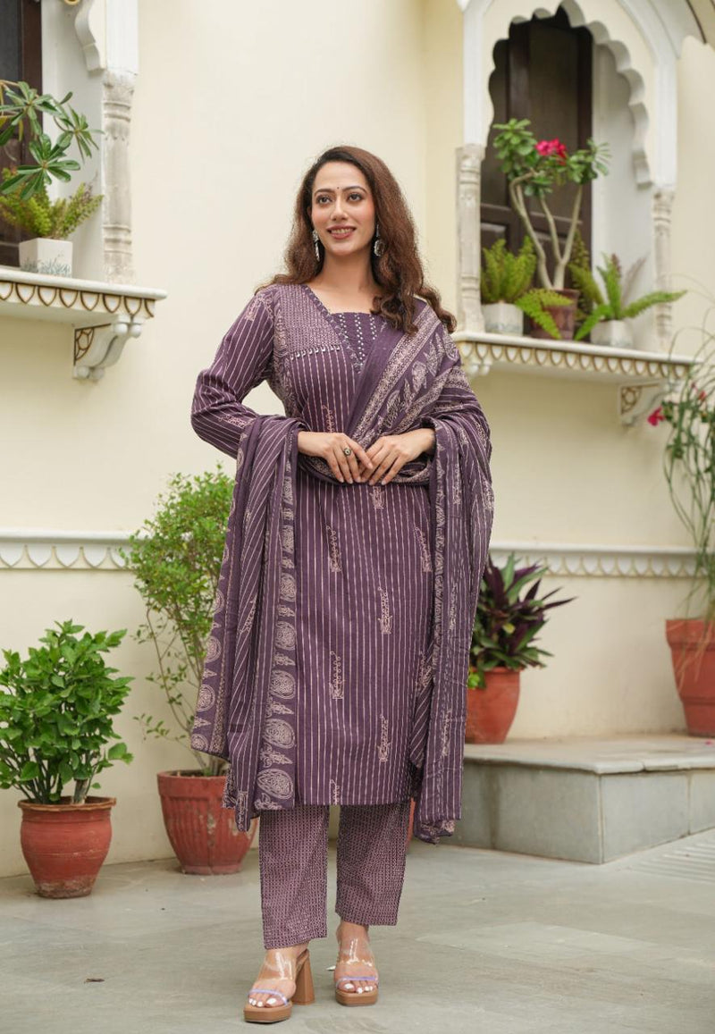 premium cotton kurti pant dupatta set