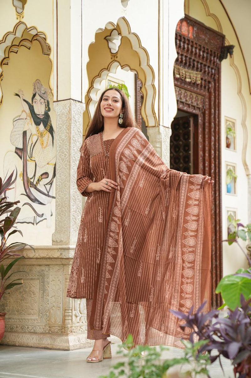 premium cotton kurti pant dupatta set
