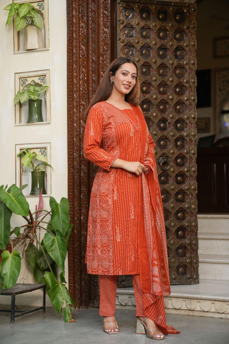 premium cotton kurti pant dupatta set