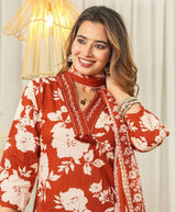 premium cotton with floral print  beautiful Kurti, Pant & Dupatta Set