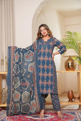 Heavy Quality Cotton Frock-Style Kurti Pant Dupatta Set