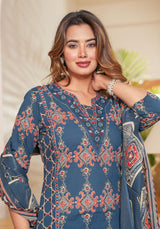 Heavy Quality Cotton Frock-Style Kurti Pant Dupatta Set