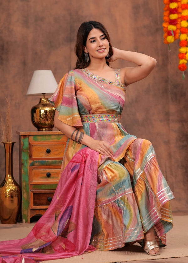 premium muslin with gotta patti work sharara set