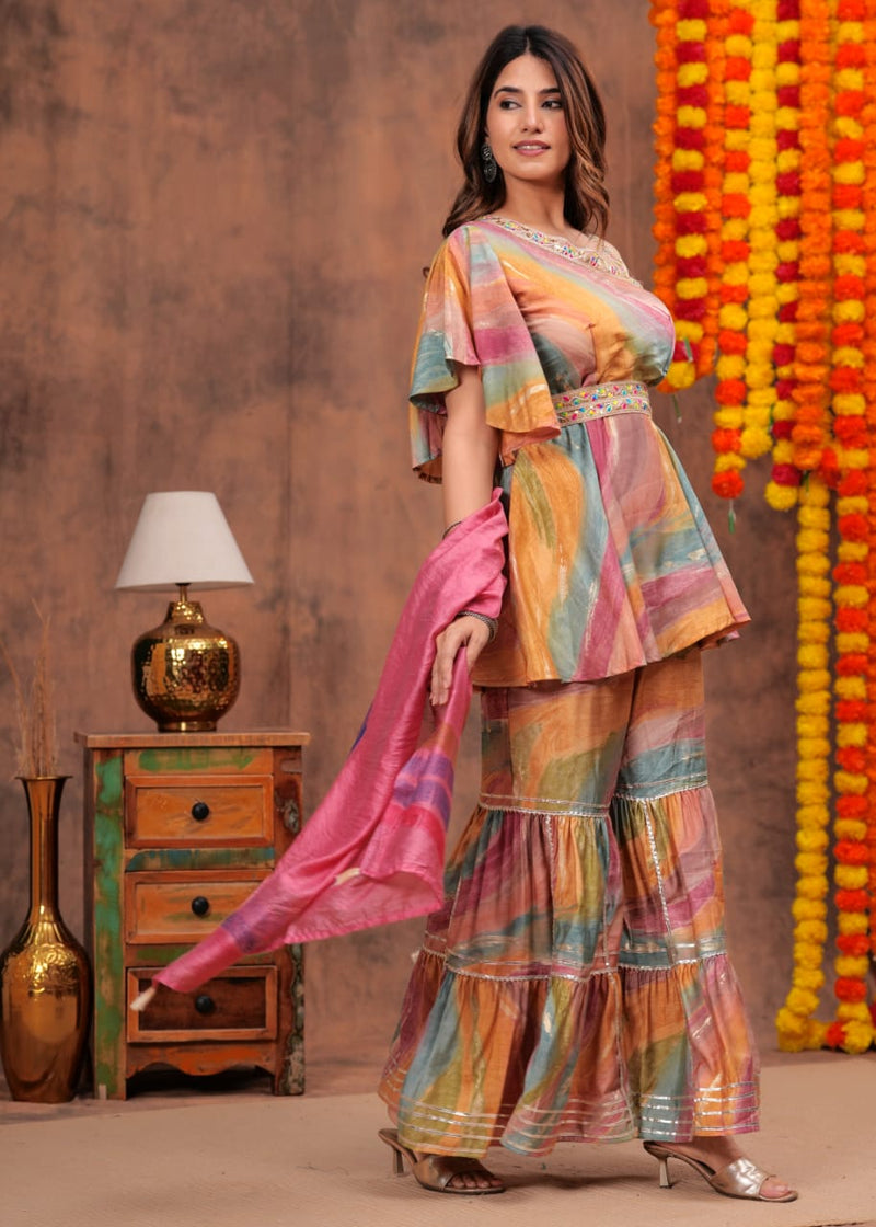 premium muslin with gotta patti work sharara set
