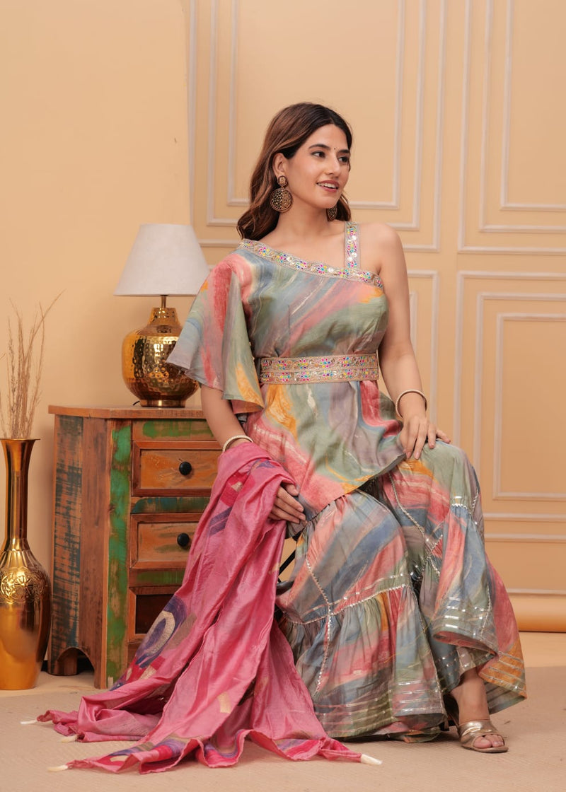 premium muslin with gotta patti work sharara set