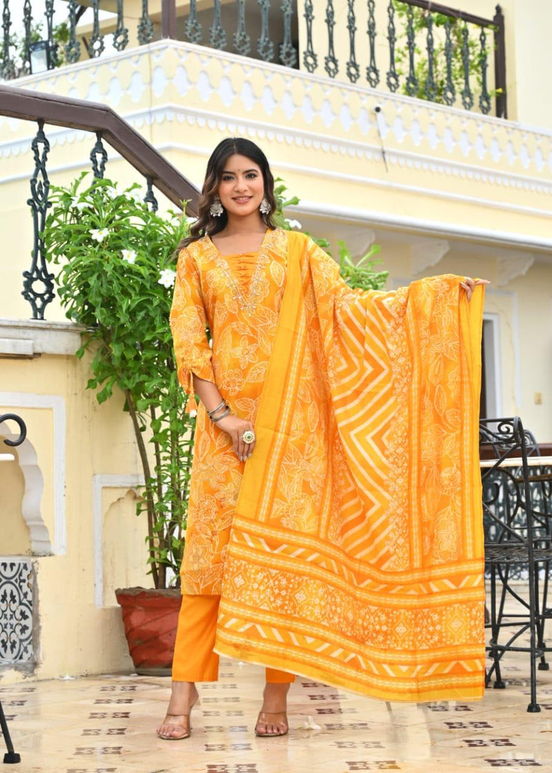 premium soft roman cotton kurti pant dupatta set