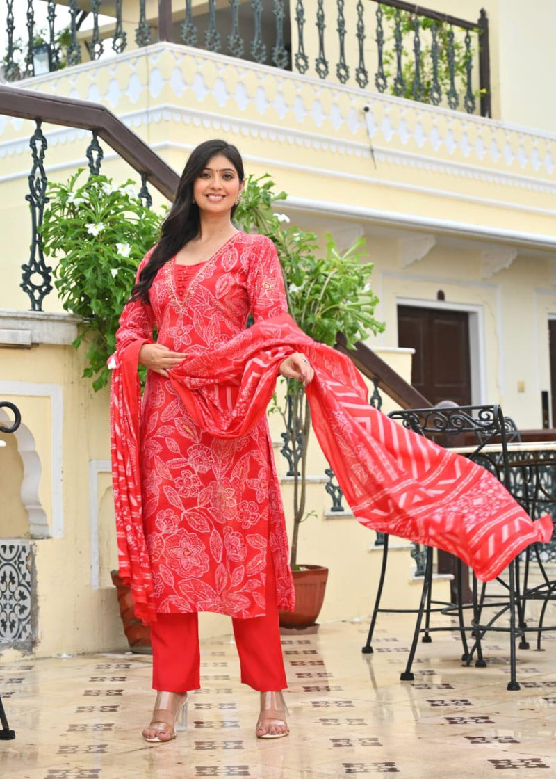 premium soft roman cotton kurti pant dupatta set