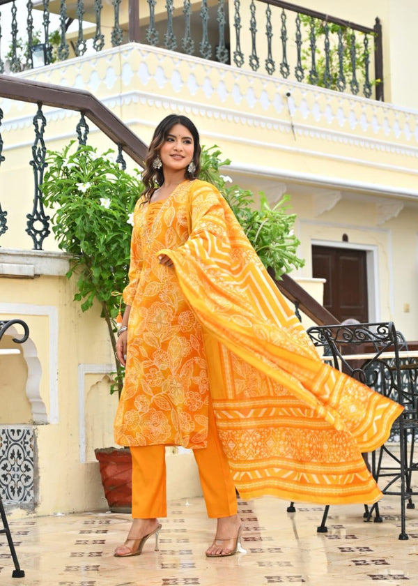 premium soft roman cotton kurti pant dupatta set