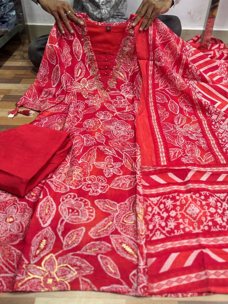 premium soft roman cotton kurti pant dupatta set