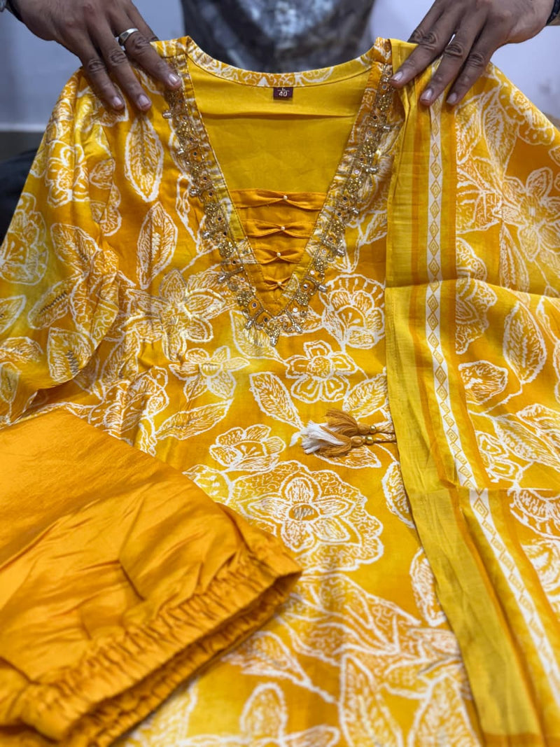 premium soft roman cotton kurti pant dupatta set