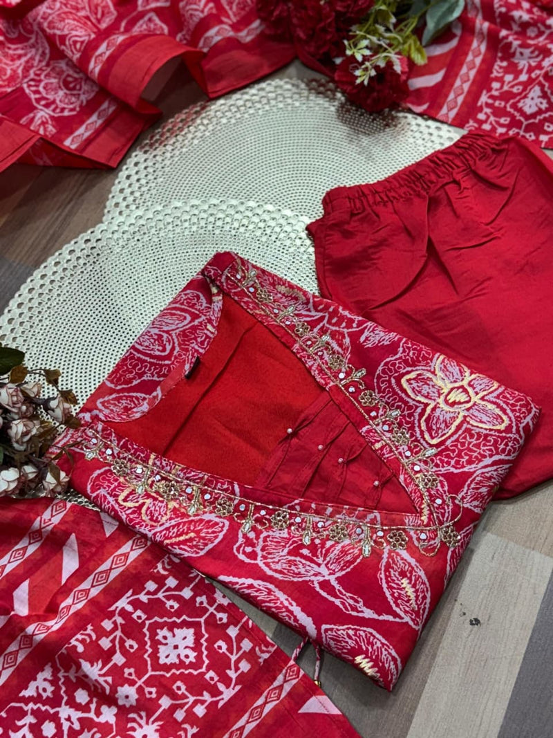 premium soft roman cotton kurti pant dupatta set