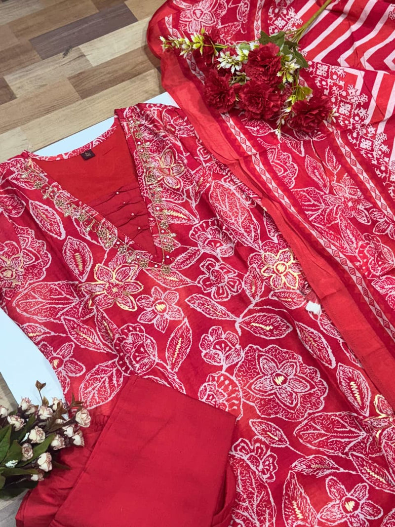 premium soft roman cotton kurti pant dupatta set