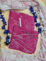 premium cotton pink kurti pant dupatta set