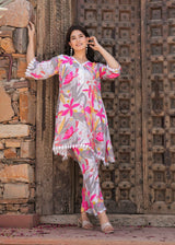 floral printed with gotta work kurti pant set