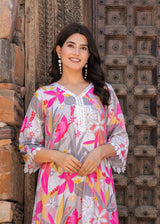 floral printed with gotta work kurti pant set