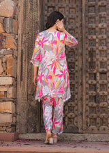 floral printed with gotta work kurti pant set